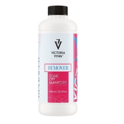 Frasco branco de removedor de unhas soak off com rótulo colorido