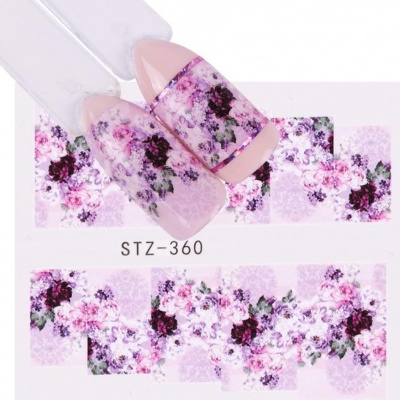Películas para unhas com padrão floral rosa e roxo e código STZ-360