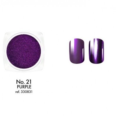 Pigmento unhas pó roxo metálico com amostras em unhas artificiais