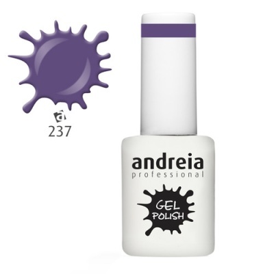 Frasco de verniz gel roxo da marca andreia professional com amostra da cor 237