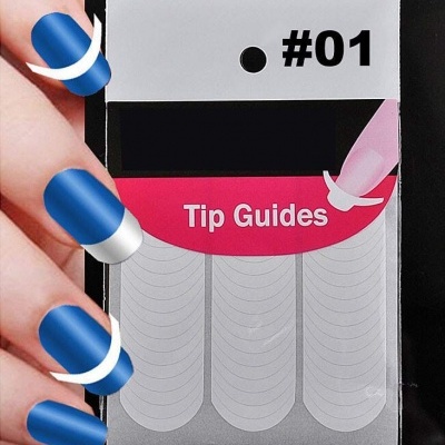 Embalagem de guias adesivos para unhas Tip Guides #01 com design em preto, branco, rosa e cinza.