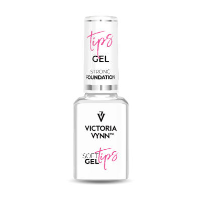 Frasco branco de verniz de unhas gel Victoria Vynn com texto preto e rosa