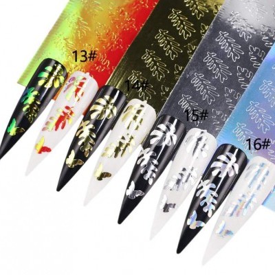 Autocolantes metálicos para unhas com padrão de folhas em várias cores