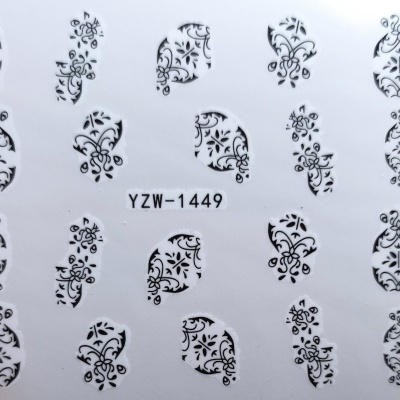 Adesivos para unhas padrões florais e geométricos preto e branco com código YZW-1449