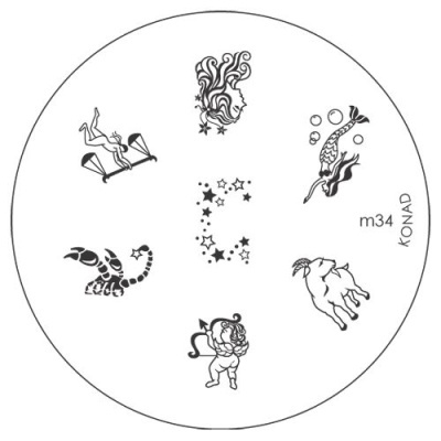 Placa metálica circular com desenhos dos signos do zodíaco para carimbo
