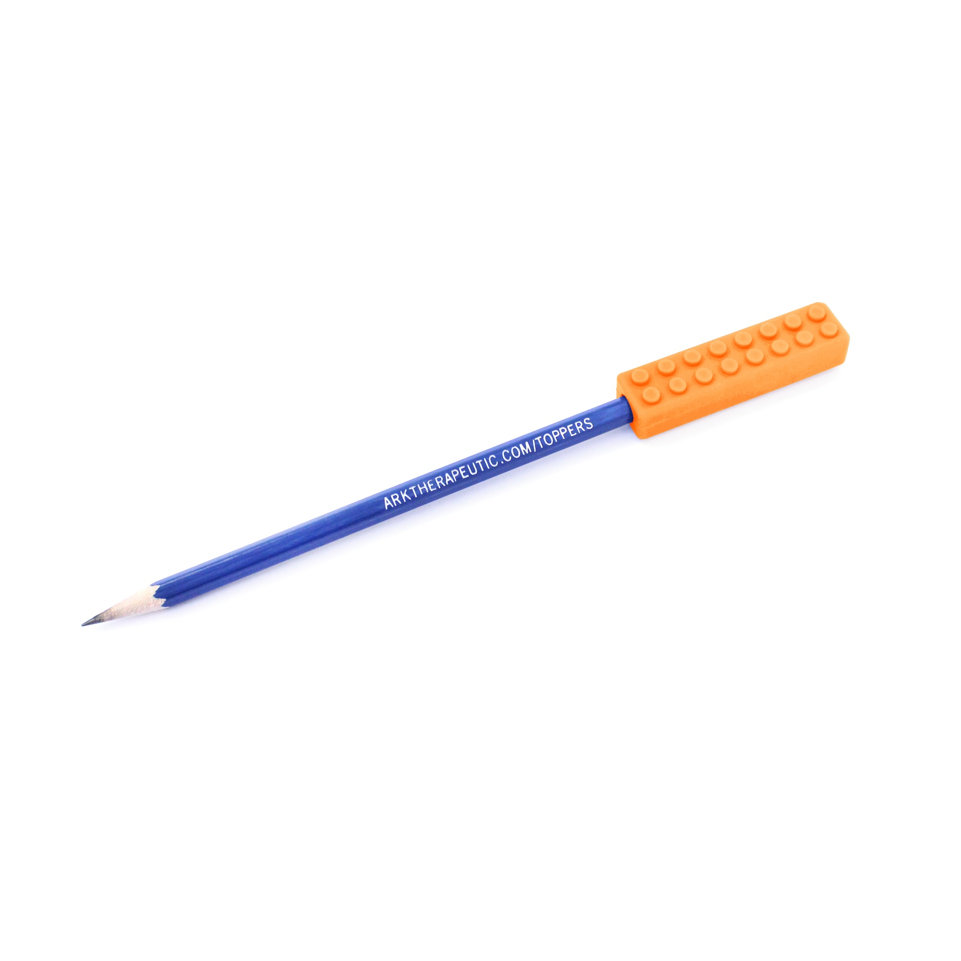 Mordedor para lápis ARK's Brick Stick® Lápis azul com borracha laranja em forma de bloco de construção