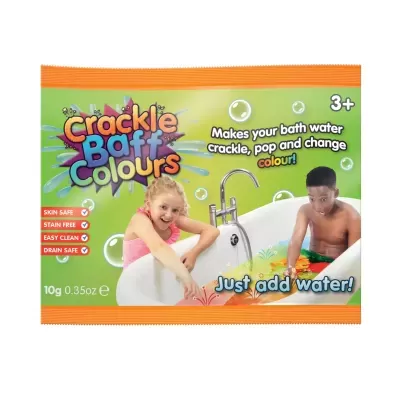 Banho Sensorial - Zimpli Crackle Baff Colours Pacote Crackle Batf Colours 10g para crianças, imagem colorida de banho com crianças