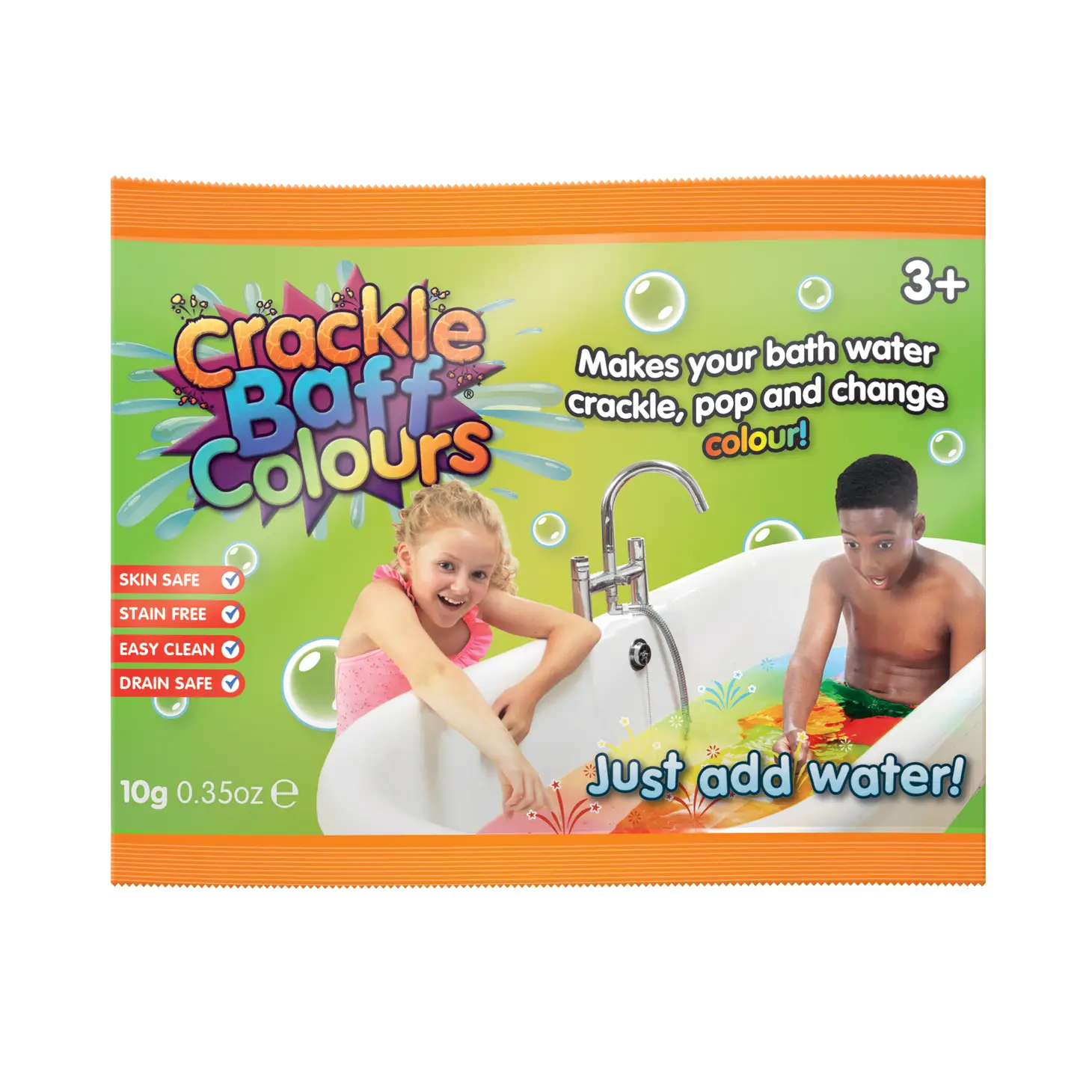 Banho Sensorial - Zimpli Crackle Baff Colours Pacote colorido de produto para banho com crianças numa banheira