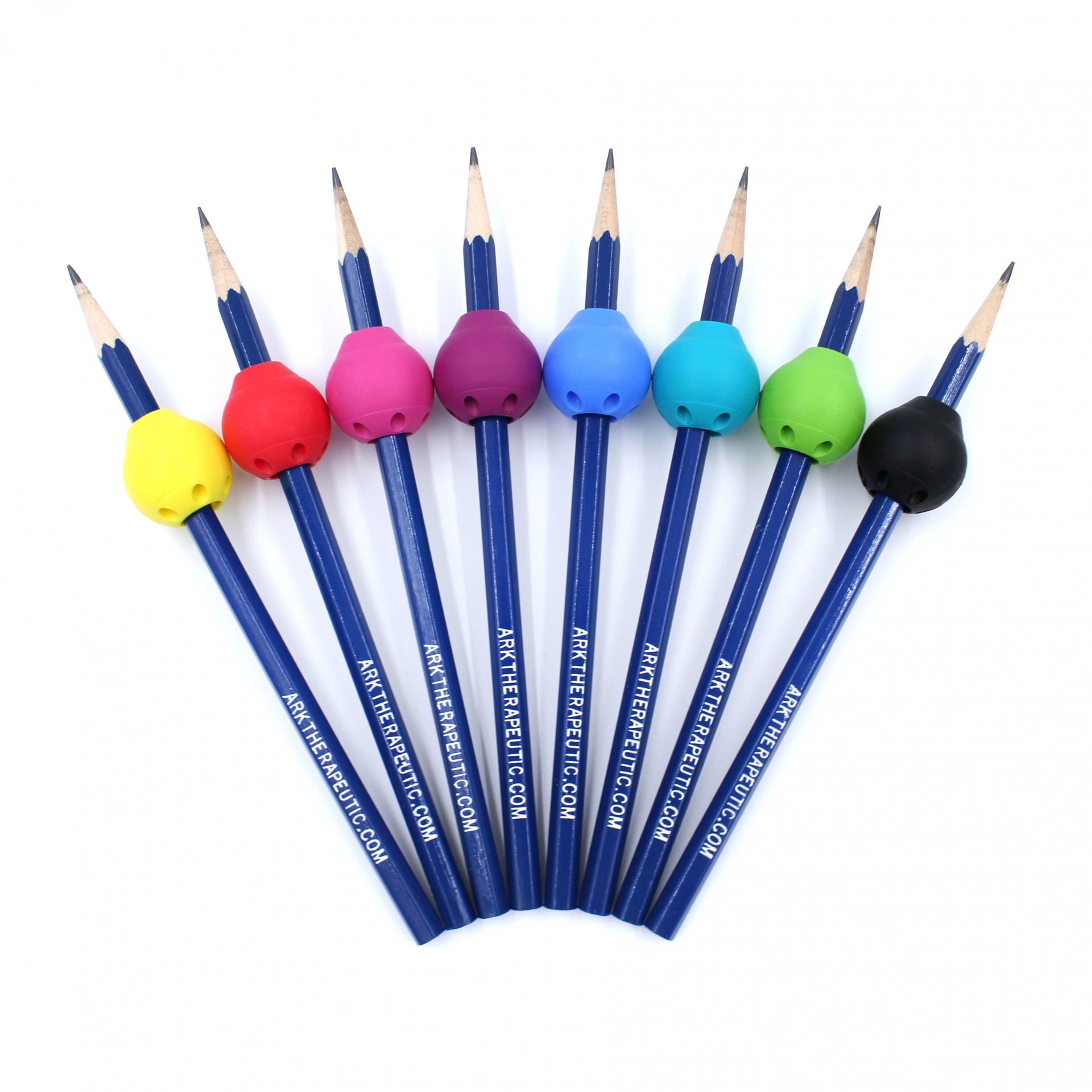 Adaptador para lápis, Butter Grip da ARK (2 unidades) Oito lápis azuis com apontadores coloridos redondos em várias cores