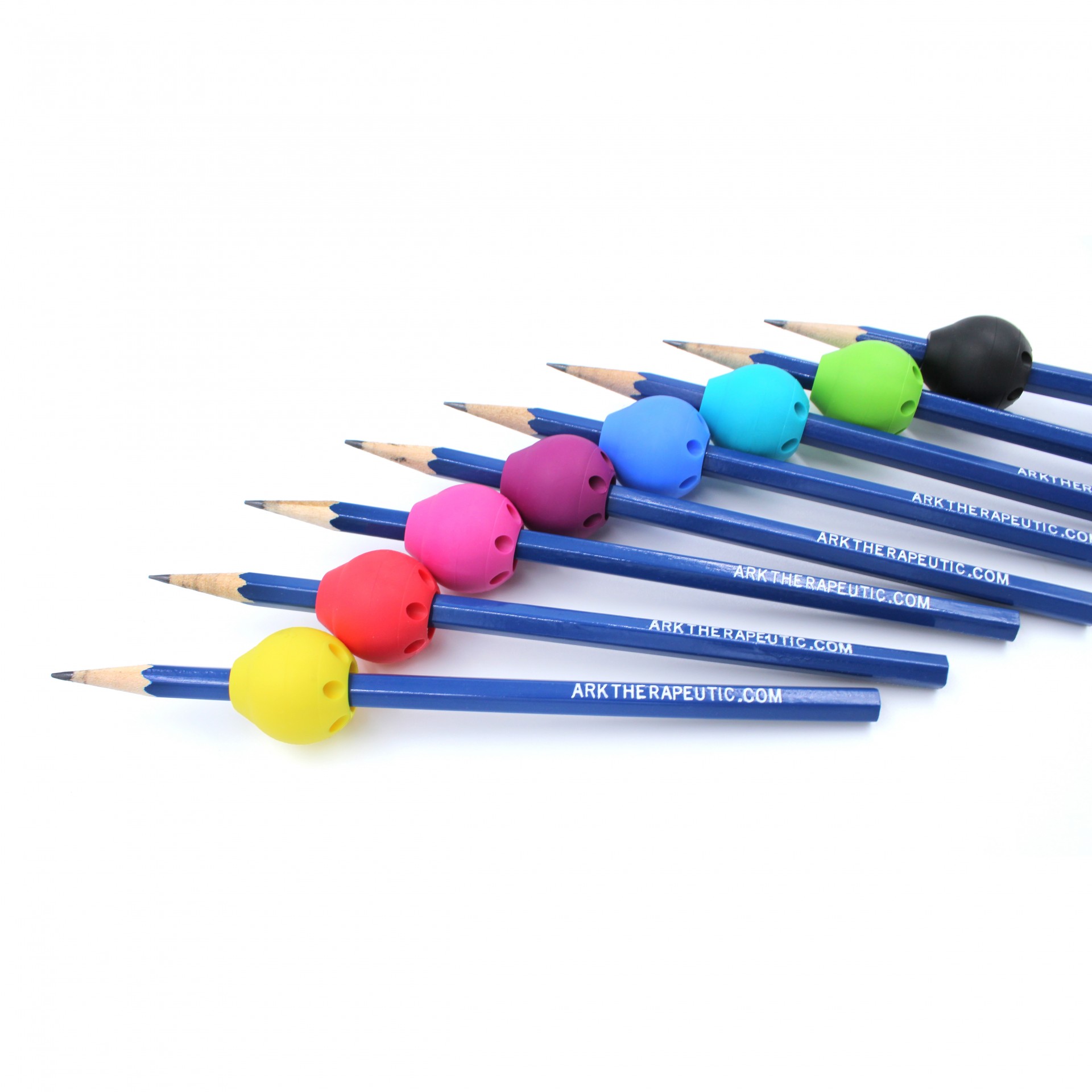 Adaptador para lápis, Butter Grip da ARK (2 unidades) Lápis azuis com apanhadores de borracha coloridos alinhados