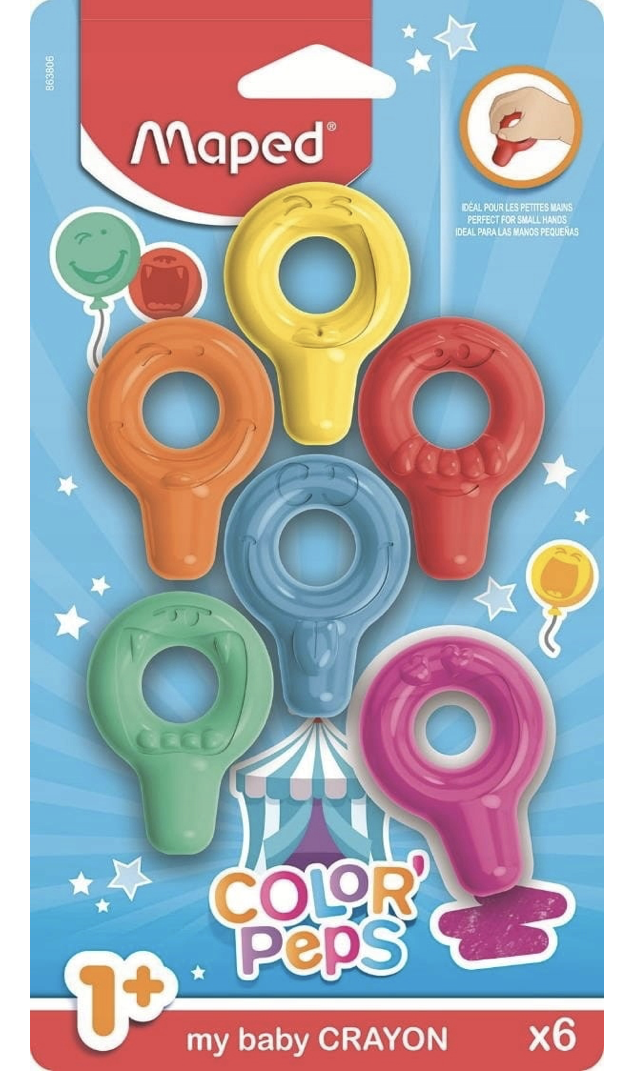 6 Lápis de Cera Maped para Bebé, preensão fácil argola Conjunto de 6 crayons para bebés Maped Color Peps em várias cores