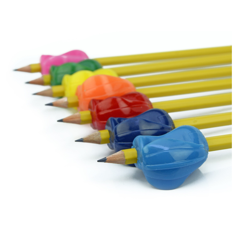 Adaptador para lápis Crossover Grip Lápis amarelos com apontadores coloridos de silicone alinhados