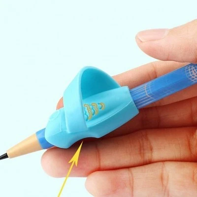 Adaptador para lápis, polegar Lápis azul com apontador de plástico azul claro e suporte ajustável na mão