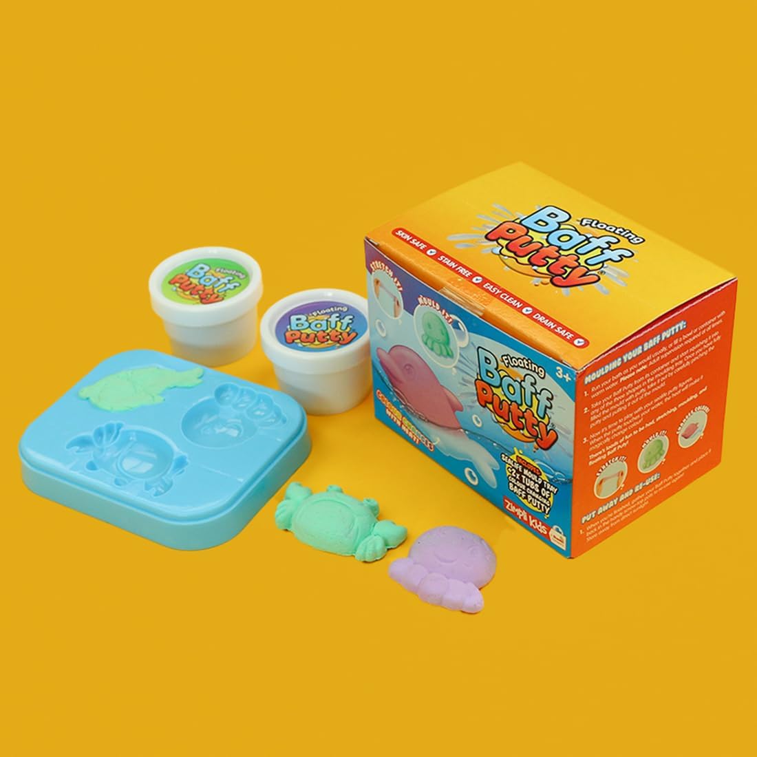 Baff Putty Massa de Moldar Flutuante Kit Play-Doh Baff Putty com dois potes de massa, molde azul e figura moldada