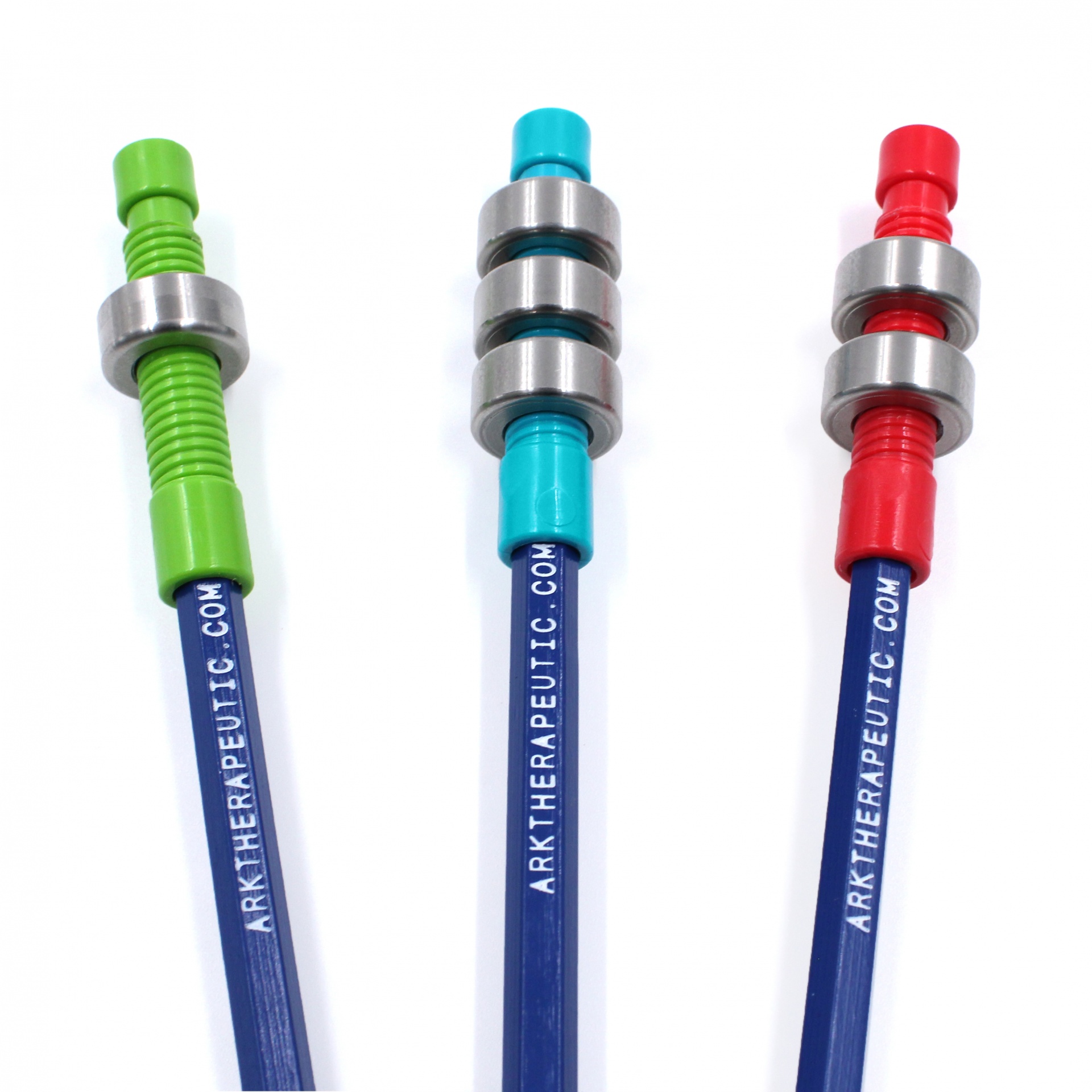 Conjunto de Pesos para Lápis da ARK (peso ajustável) Três bastões azuis com suportes coloridos e anéis metálicos