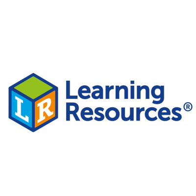 Logótipo Learning Resources com cubo colorido e texto azul