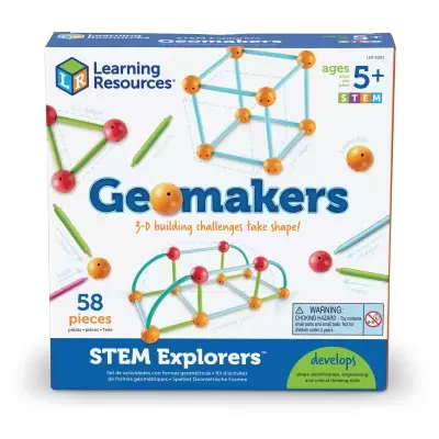 Caixa do brinquedo educativo Geomakers STEM Explorers com peças para construção 3D multicoloridas