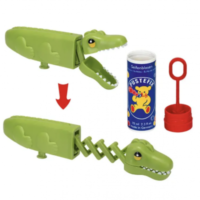 Brinquedo jacaré verde esticável com solução bolhas de sabão PUSTEFIX