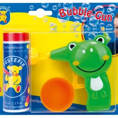 conjunto brinquedo Bubble-Gun com pistola bolhas em forma de rã verde e líquido para bolhas