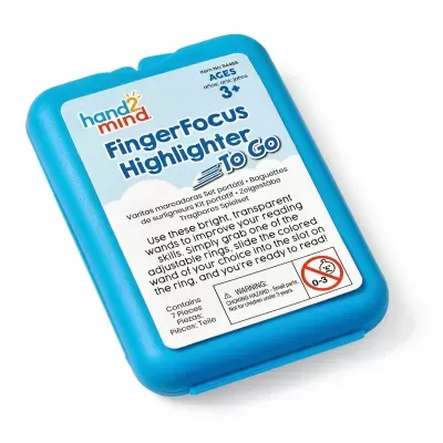 Estojo azul com etiqueta de marcador hand2 mind FingerFocus Highlighter To Go