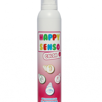 Frasco branco e rosa de gel multissensorial Happy Senso Color com tampa transparente