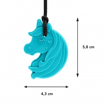 Pingente azul turquesa de silicone em forma de unicórnio com cordão preto
