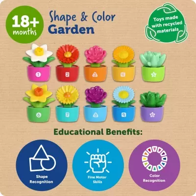 Embalagem de brinquedo educativo Shape & Color Garden com flores em vasos coloridos e texto educativo