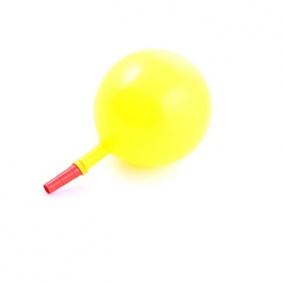 Balão amarelo com pezinho vermelho sobre fundo branco