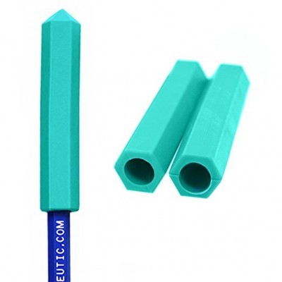 Capas protetoras verdes de silicone para caneta hexagonais com uma caneta azul