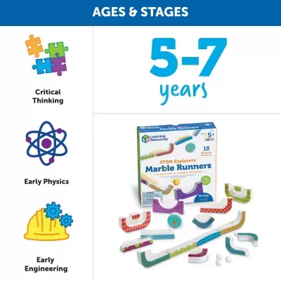 Jogo educativo STEM Explorers Marble Runners para crianças de 5 a 7 anos, peças coloridas e caixa