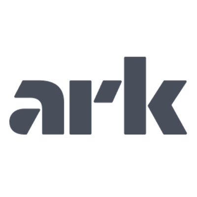 Logótipo da marca 'ark' em cinza escuro sobre fundo branco