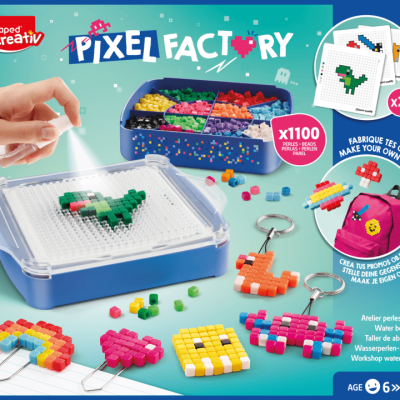 Conjunto criativo Pixel Factory com contas coloridas e figuras em pixel para crianças
