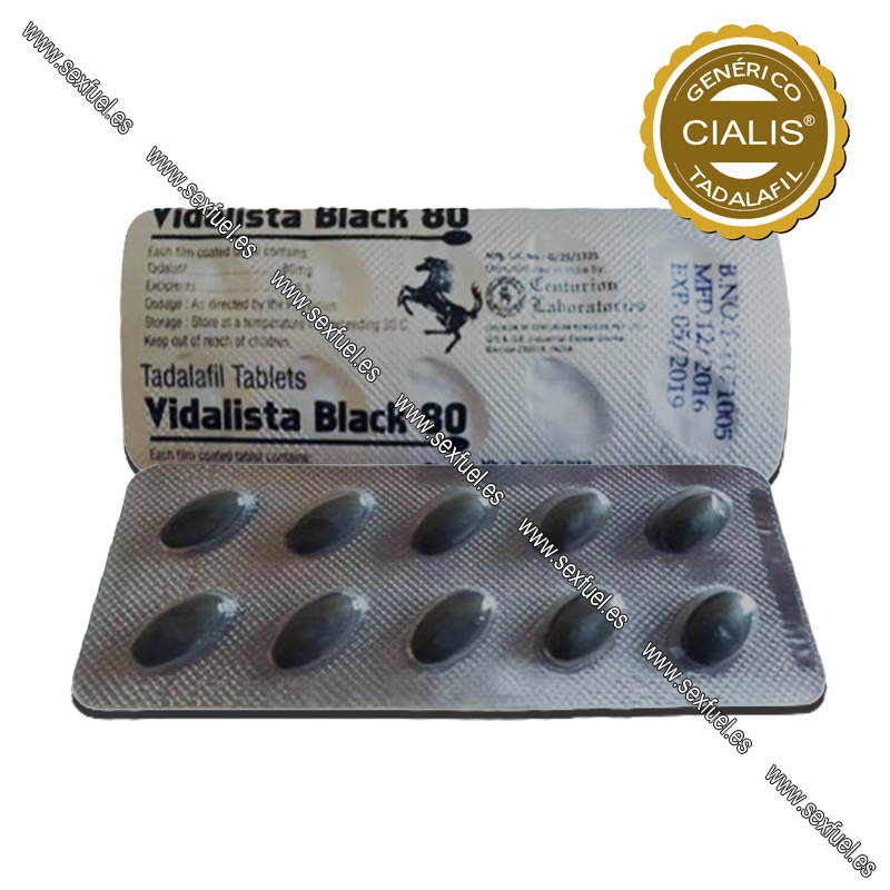 Vidalista® Black Blister pack of Vidalista Black 80 Tadalafil Tablets with black pills and dosage information