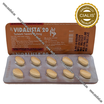 Blister de comprimidos Vidapista 20mg com selo genérico Cialis