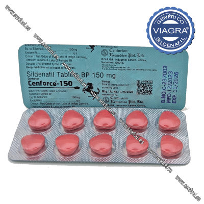 Blister de comprimidos rosa Sildenafil Tablets BP 150 mg da Centurion Remedies