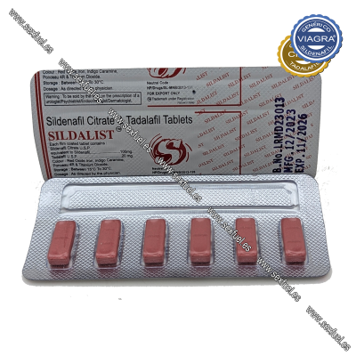 Comprimidos vermelhos SILDALIST em blister com embalagem branca e prateada