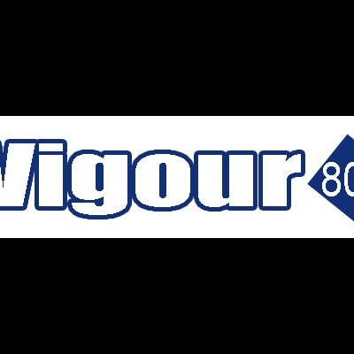 Logótipo Vigour 800 em azul e branco