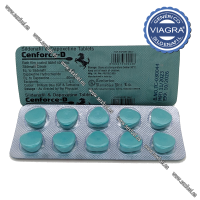 Blister de comprimidos azuis em forma de coração Cenforce-D