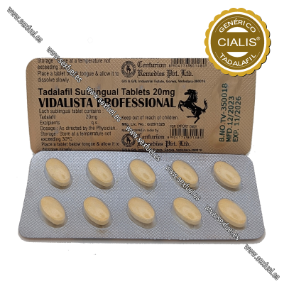Blister de comprimidos sublinguais Tadalafil 20mg VIDALISTA PROFESSIONAL com selo genérico CIALIS