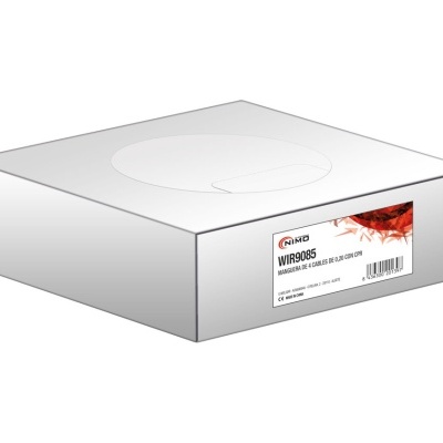 Caixa branca com etiqueta de produto na lateral