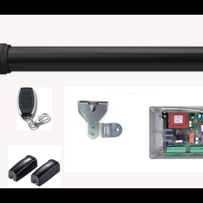 Conjunto de automatização de portão com braço articulado preto e acessórios