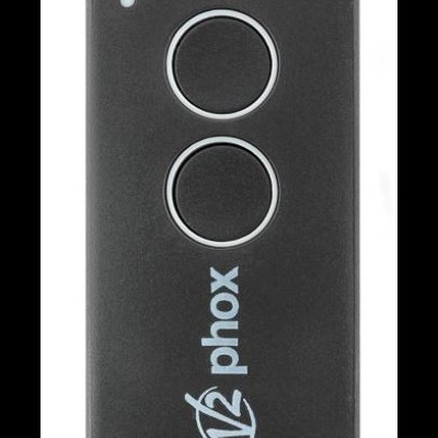 Comando preto com dois botões circulares e texto 'v2 phox'