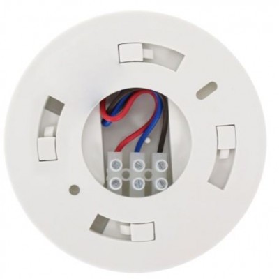 Base redonda branca para detector de fumo com cabos conectados
