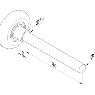 Desenho técnico em preto e branco de um eixo cilíndrico com base circular e medidas indicadas