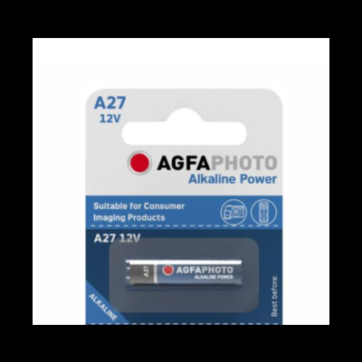 Pilha alcalina AGFAPHOTO A27 12V em embalagem azul e branca
