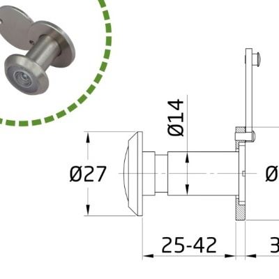 Olho mágico metálico com medidas técnicas