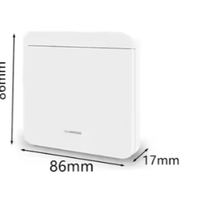 Dispositivo quadrado branco com cantos arredondados e dimensões 86x86x17 mm