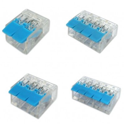 Conectores elétricos rápidos transparentes com travas azuis