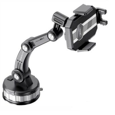 Suporte ajustável preto para smartphone com ventosa e padrão listrado