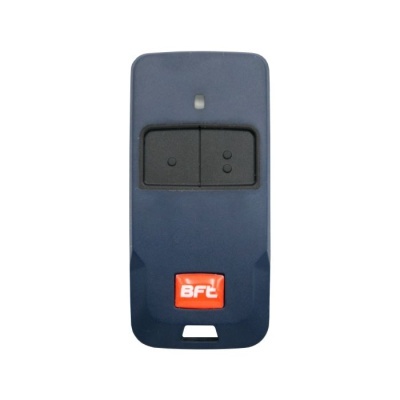 Comando de controlo remoto azul escuro BFT com dois botões pretos e um botão vermelho